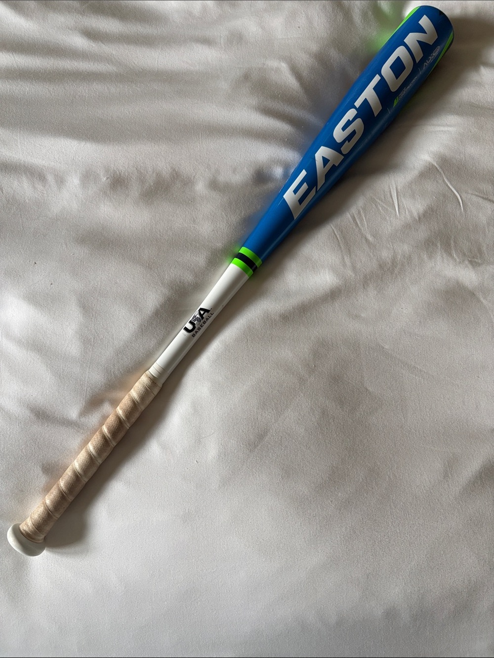 Easton Blue and White Youth Baseball Bat with Neon Accents